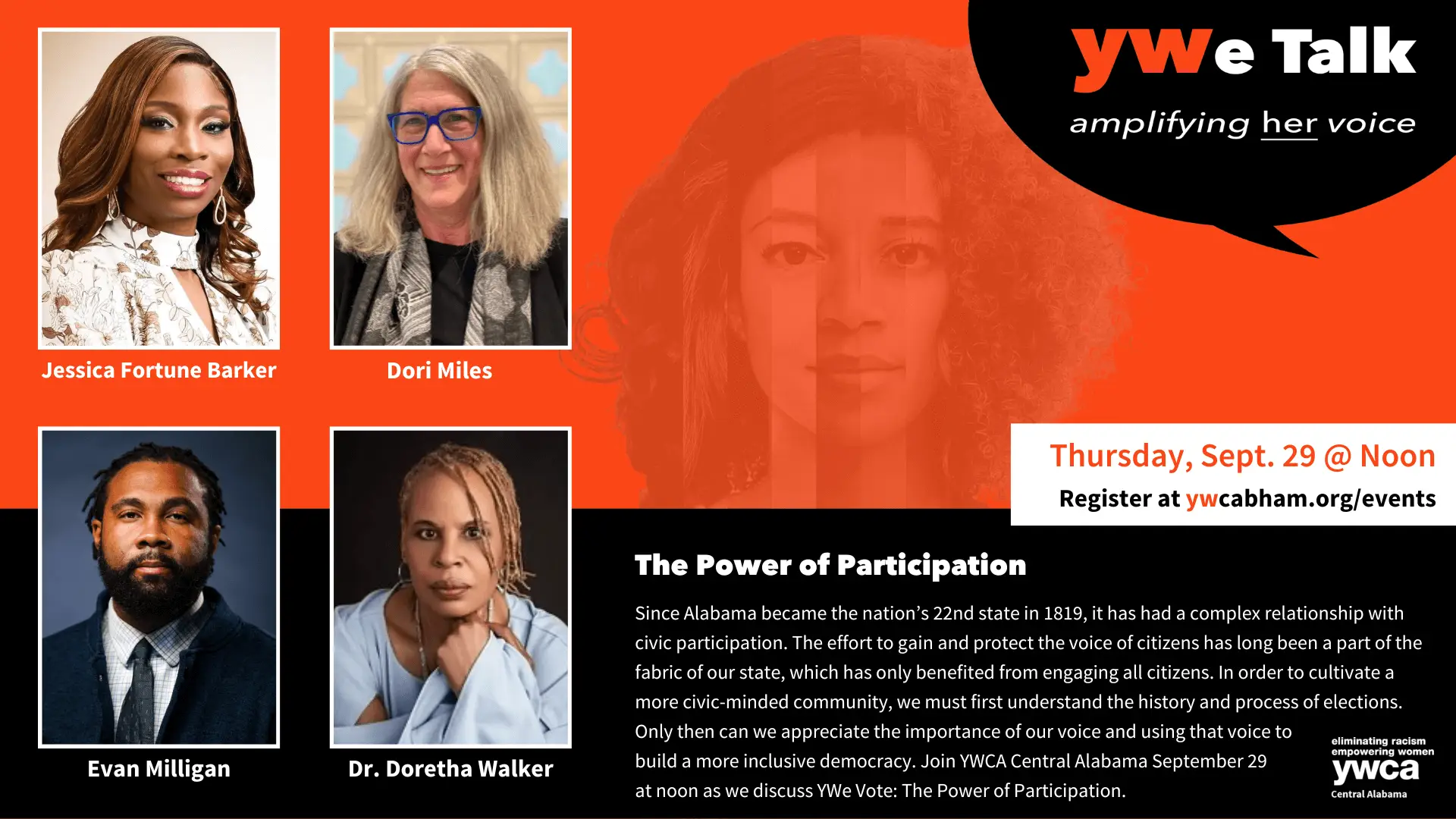 Join YWCA Central Alabama September 29 at noon as we discuss YWe Vote: The Power of Participation